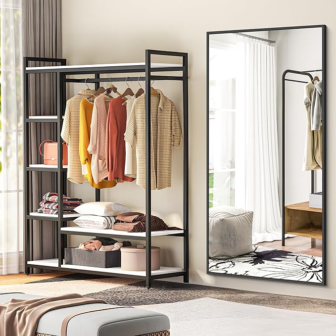 BONEWEI Bathroom Mirror, 30x55 inch Wall Mirror for Bathroom Wall Mounted Black Rectangle Square Corner Mirrors, Black Bathroom Mirror for Living Room, Farmhouse, Bedroom Entryway, Horizontal/Vertical