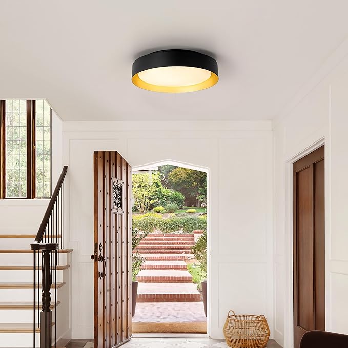 12 Inch LED Flush Mount Ceiling Light, 18W Flush Mount Light Fixture in Balck and Gold Finish, Dimmable Ceiling Light for Bedroom, Hallway, Entryway, Bathroom, Kitchen 3000K Warm White