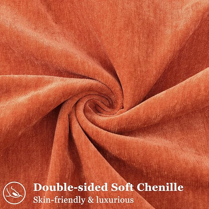 decorUhome Fall Couch Throw Pillow Covers 24x24 Set of 2, Decorative Soft Euro Neutral Chenille Pillow Covers with Elegant Design for Sofa Bed Living Room Home Decor, Rust