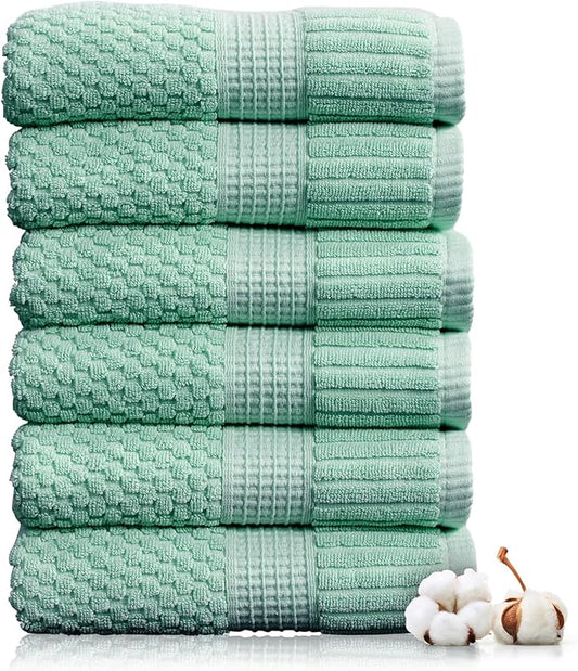 NY Loft 100% Cotton Hand Towel 6 Pack | Super Soft & Absorbent Quick-Dry Hand Towels 16" x 28" |Textured and Durable Cotton | Trinity Collection (6 Pack Hand Towel, Wasabi Green)