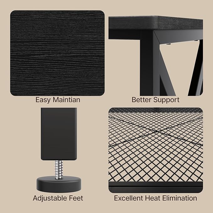 Gizoon TV Stand for 65 Inches TV, 59.8'' Entertainment Center with Metal Frame, TV Media Console Table with Open Storage Shelves, for Living Room, Bedroom, Black