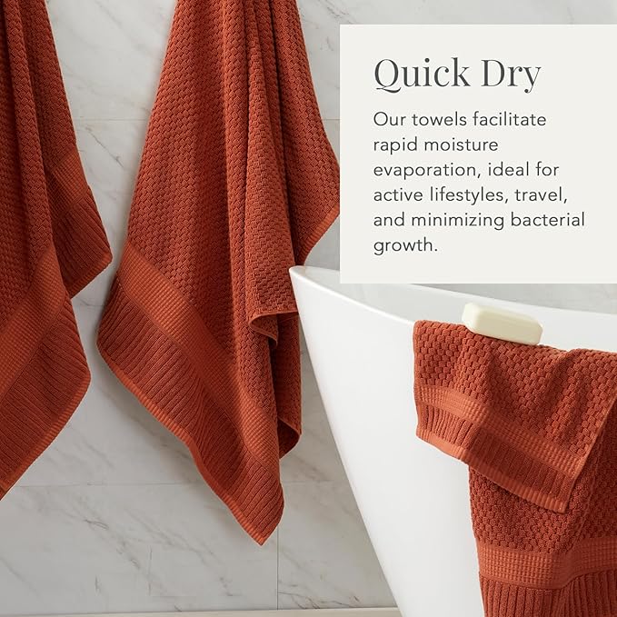 NY Loft 100% Cotton Towel Set 6 Piece Towel Set | Super Soft & Absorbent Quick-Dry 2 Bath Towels 2 Hand Towels & 2 Washcloths |Textured and Durable Cotton | Trinity Collection (6 Piece Set, Clay)