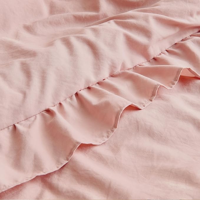 Litanika Queen Comforter Set Blush Pink Girls Women Ruffle Bed Set 3 Pieces, Cute Bedding Comforters & Sets, Lightweight Fluffy Microfiber Down Alternative (90x90In Comforter, 2 Pillowcases)