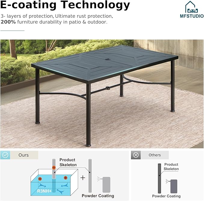 MFSTUDIO Patio Dining Set for 6, Outdoor Dining Set with Metal Table and Swivel Chairs, Patio Table and Chairs Set for Deck Backyard Poolside Garden
