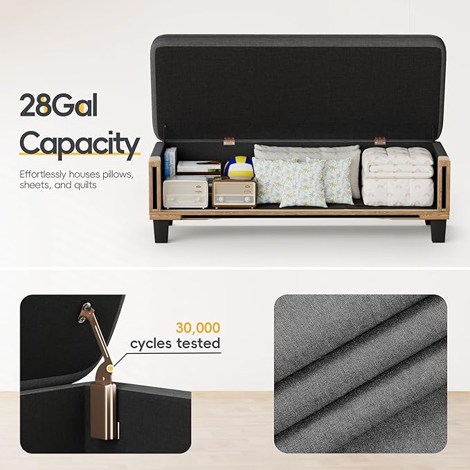 JUMMICO 47 Inches Storage Ottoman with Legs, End of Bed Bench, Foot Rest for Couch, for Living Room, Bedroom, Entryway, 17.3" D x 47.2" W x 18.5" H, Easy Assembly (Dark Gray)