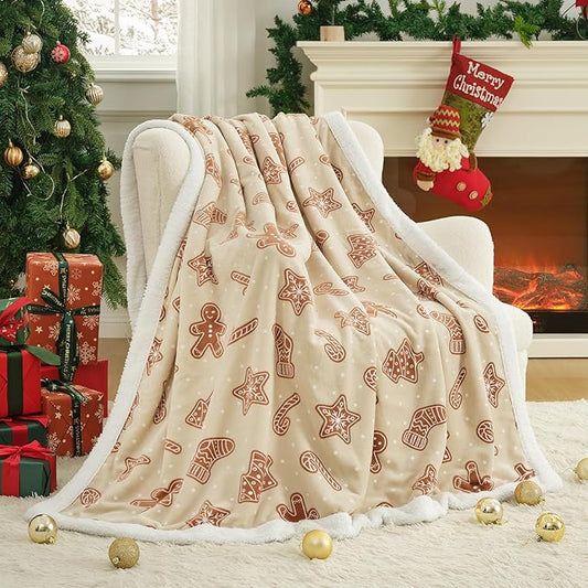 Cozy Bliss Christmas Sherpa Throw Blanket, Gingerbread Sugar Stick Throw Blankets Fluffy Thick Warm Plush Fuzzy Blanket for Couch, Bed and Gifts(50 * 60)