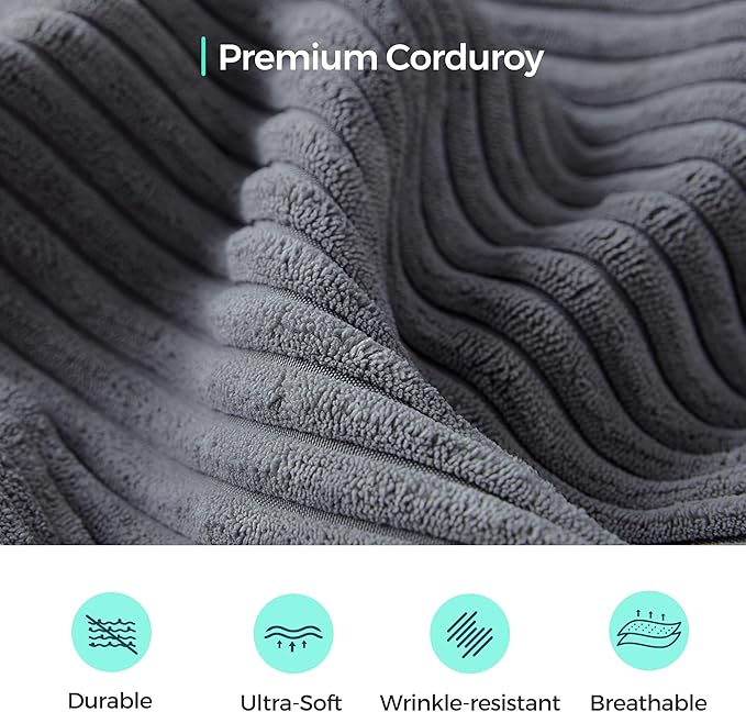 LINSY HOME Modular Sectional Sofa, 134" Boneless Couch L Shaped 4-Seat Sofa with Movable Ottoman, Corduroy Sectional Cloud Couches for Living Room, No Assembly Required, Bluish Grey