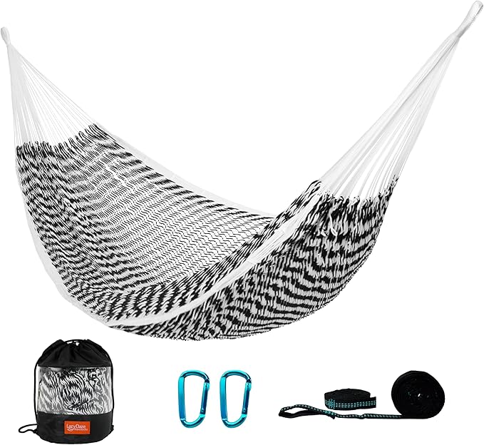 LazyDaze Hammocks Handwoven Outdoor Double Rope Mayan Hammock Bed, Tree Hammocks with Stand for Outside Patio Indoor Bedroom, hamacas para adultos, Navy