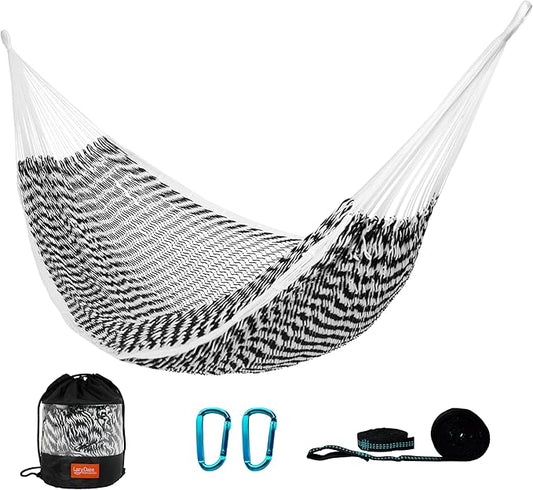 LazyDaze Hammocks Handwoven Outdoor Double Rope Mayan Hammock Bed, Tree Hammocks with Stand for Outside Patio Indoor Bedroom, hamacas para adultos, Navy