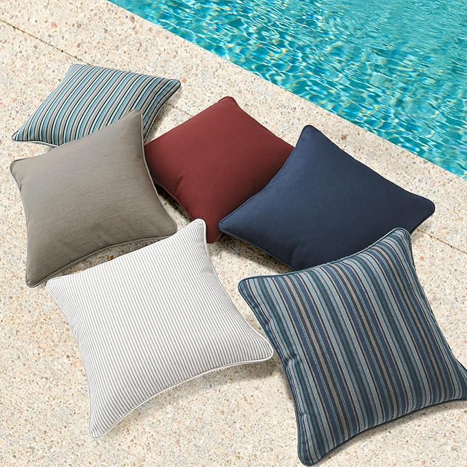 Sunbrella Decorative Outdoor Water Repellent Throw Pillows with Inserts, Set of 4, 16" x16" Pillows for Patio, Backyard, Bed, Couch, and Patio Furniture, Cast Shale