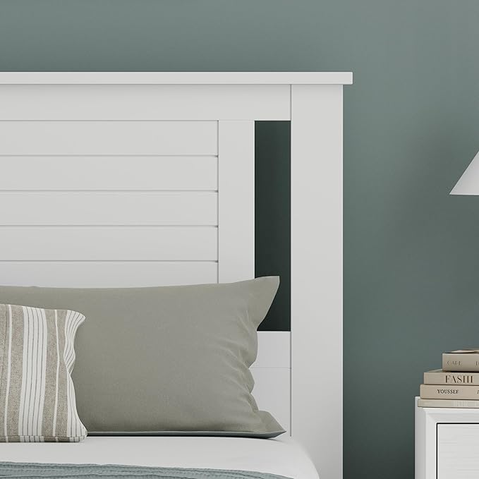 Serene Poplar Wood Full Headboard, Modern Farmhouse Panel with Horizontal Scoring, Full Size Headboard in White, Casual Coastal Style, Easy Assembly, Quality Materials