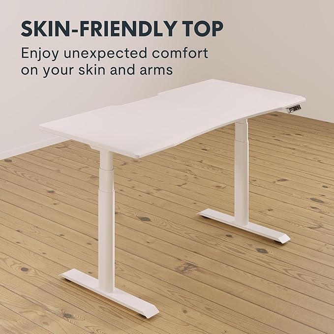 FLEXISPOT E6 Pro Oval Leg Dual Motor 3 Stages Standing Desk 60x27 Inch Skin-Friendly Electric Height Adjustable Whole-Piece Sit Stand Up Desk 150KG Load Capacity (White Frame + White Desktop)