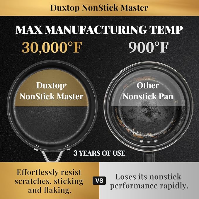 Duxtop Nonstick Master Saucepans 3 Quart Hard Anodized Sauce Pan with Lid, Aluminum Cooking Pot PFAS-Free, Oven Safe to 500°F, Black