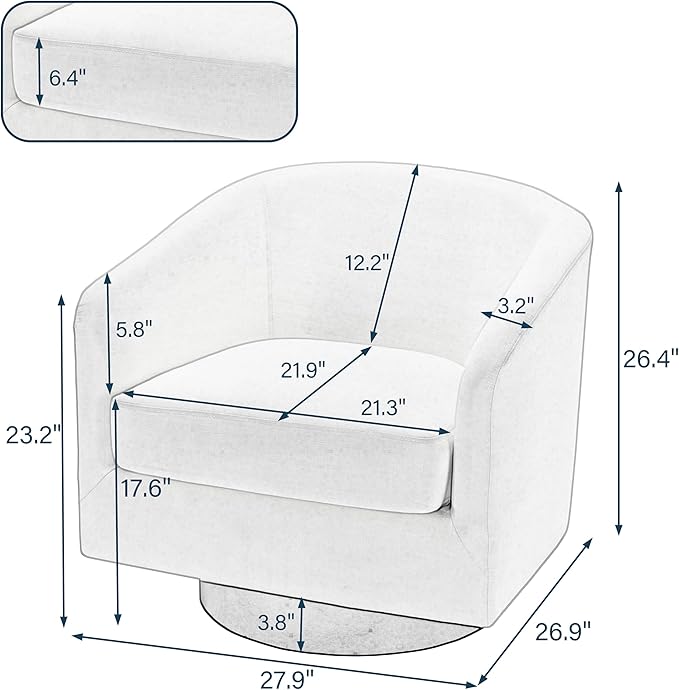 UIXE 360° Swivel Barrel Accent Chair Armchair, Round Club Arm Chair in Fabric for Lving Room, Modern Upholstered Small Bedroom Single Sofa Seat - Gray, Set of 4