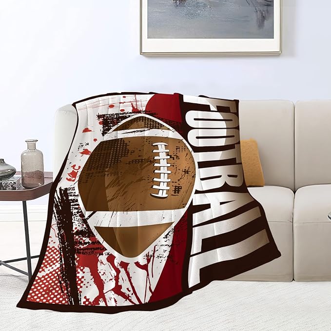 Football Blanket Sprots Gifts Throw Blankets Cozy Fleece Flannel Blanket Soft Warm Plush Bedding Football Stuff Room Decor Gift for Boys Girls Men Women Teens for Couch Sofa Bed 60"X80"