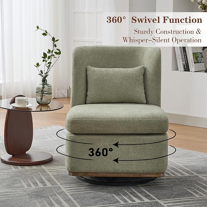 Chifee & Vingol 25.2 "W Chenille Armless Swivel Accent Chair Modern Upholstered Sofa Chair Set of 2 with Pillow, Green