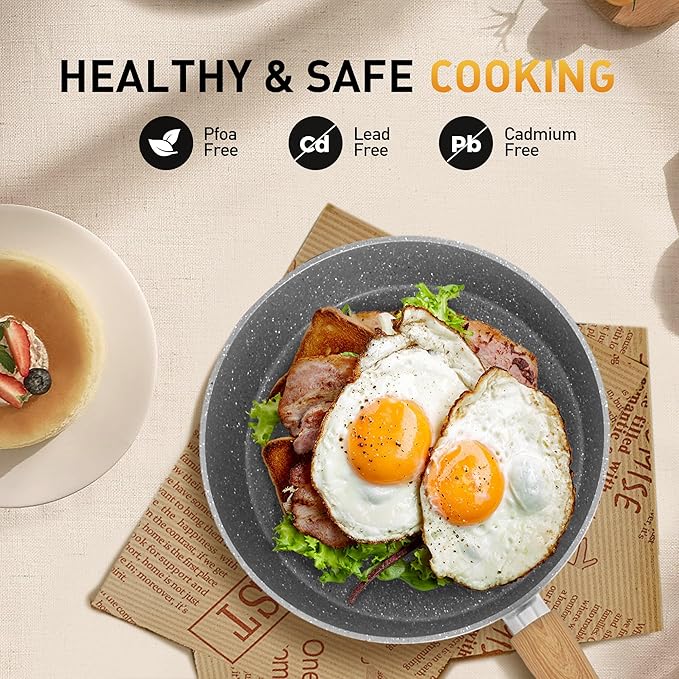 DishDelight 17 Piece Pots and Pans Set Non Stick, Granite Nonstick Cookware Set, Induction Cookware and Bakeware Set, Nonstick Kitchen Cookware Set, Gray