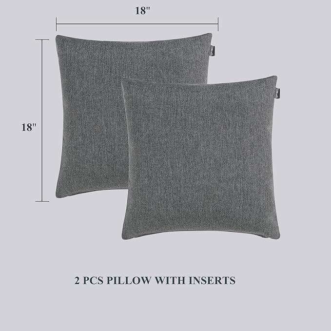 FUNHOME Outdoor Indoor Throw Pillows 18”x18”, Set of 2 Decorative Throw Pillows with Inserts, All Weather Water-Repellent Square Pillows for Bed, Couch, Sofa and Patio Furniture-Grey