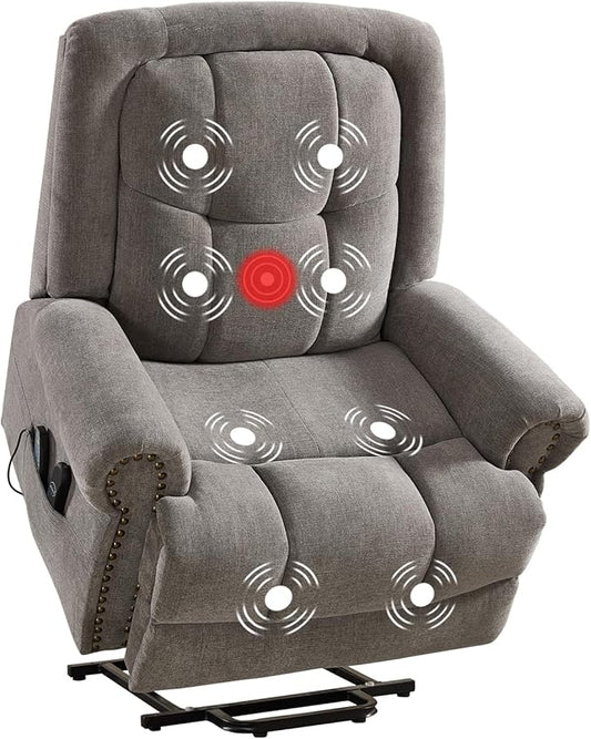 Oversize Power Lift Recliner with Massage and Heat for Adult, Reclining Chair for Living Room Bedroom, Ergonomic Electric Wider Chair with USB Port and Side Pocket (1, Gary)