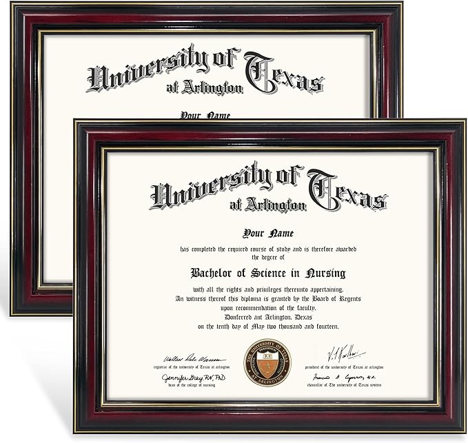 GraduationMall 8.5x11 Certificate Diploma Frame,Solid Wood & UV Protection Acrylic,Glossy Cherry Finish with Gold Trim,2 Pack