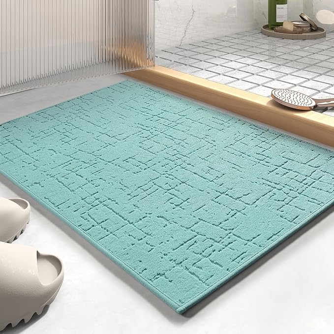 AMOAMI-Bath Mat-Absorbent Quick Dry Bathroom Floor Mats-Washable Rubber Backing Bath Mats for Bathroom Rugs Fit Under Door-Bath Rug for in Front of Sink Bathtub Shower Room, Lake 20''x32''