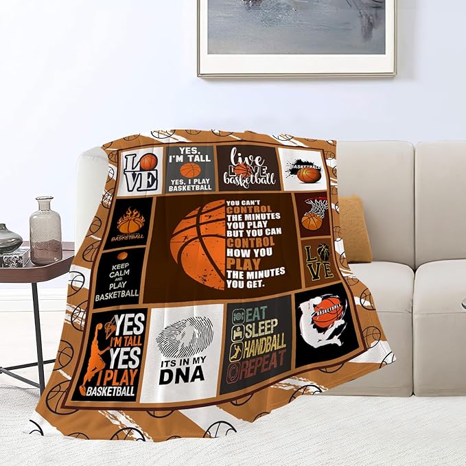 Basketball Blanket Basketball Decor Throw Blankets Cozy Fleece Flannel Blanket Soft Warm Plush Lightweight Bedding Basketball Stuff Gifts for Boys Girls Men Women Teens for Couch Sofa Bed 60"X80"
