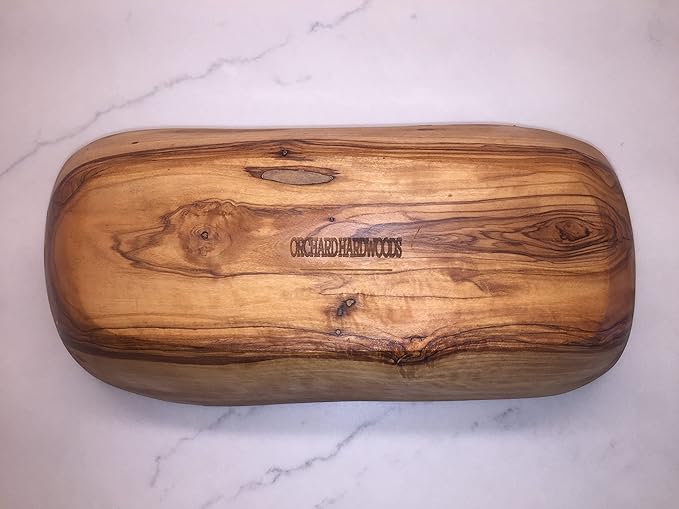 10" Rustic Oval Artisan Olive Wood Dough Bowl Bread Basket Boat Shaped - Live bark edge. Natural Server for Fruit, Salads, Chips, Popcorn. In Lg 10" or XL 12". (Large 10x5-7x4”)