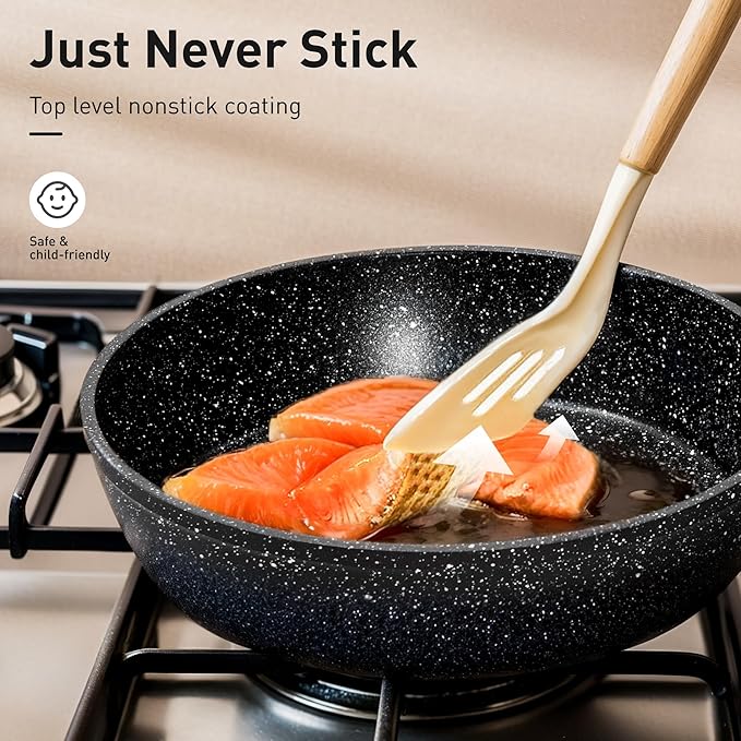 30 Piece Pots and Pans Set Non Stick, Granite Induction Cookware Sets, Nonstick Kitchen Cookware Sets, Non Toxic Cookware Set with Frying Pans and Saucepan, Kitchen Pots and Pans Set, Black