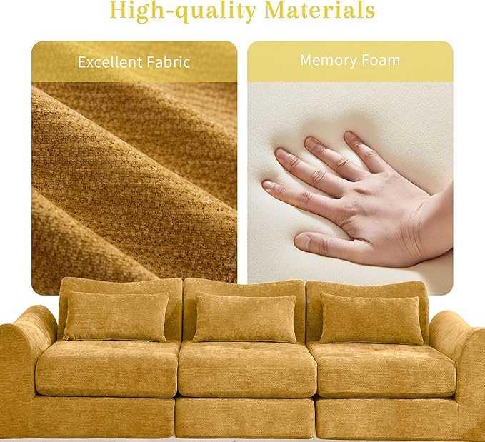 MAXMAXX 102" Modular Sectional Cloud Sofa,4-in-1 Folding Convertible Sofa Bed, Floor Boneless Couch, Modular Cushion Couch,Suitable for Living Room,Bedroom and Recreation Room (Yellow)