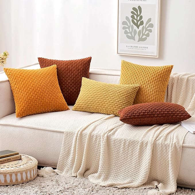 MIULEE Throw Pillow Covers Soft Corduroy Decorative Set of 2 Boho Summer Striped Pillow Covers Pillowcases Farmhouse Home Decor for Couch Bed Sofa Living Room 18x18 Inch Yellow