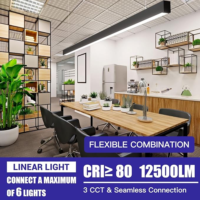 JTT 8FT LED Linear Light,8Foot LED Shop Lights 100/80/60W 3/4/5000K CCT Selectable,Commercial 8Feet Lighting Fixture 0-10V Dimmable Lighting Fixture ETL for Gym Retails Office Garage Classroom,2Pack