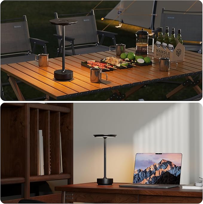 Rechargeable Table Lamps Cordless, Portable 5000mAh Outdoor Table Light, 3 Color Stepless Dimming LED Table Lamp with Memory Function, for Home/Dinner/Patio/Restaurant.(Diamond Black)