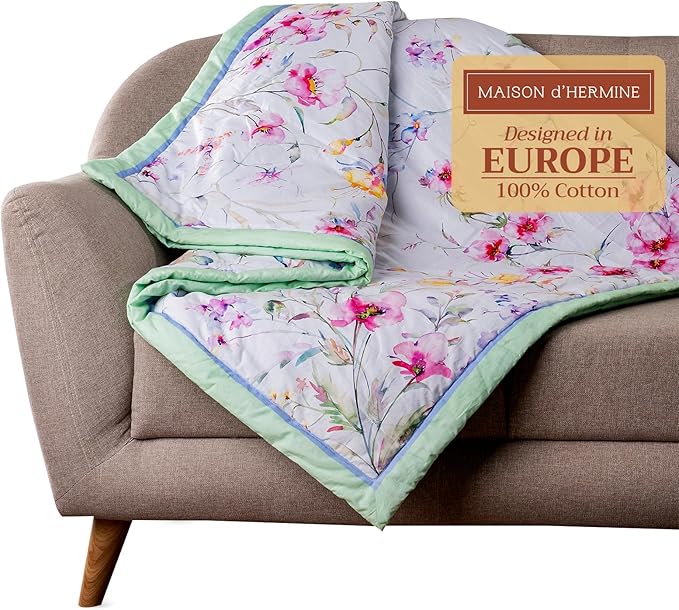 Maison d' Hermine Throw Blanket for Couch Lightweight Soft Warm Breathable Cotton Throw Blankets for Bed Girls Boys Women Men Gifts Sofa Travel Living Room Chair Bedding (60"x80", Summer Floral)