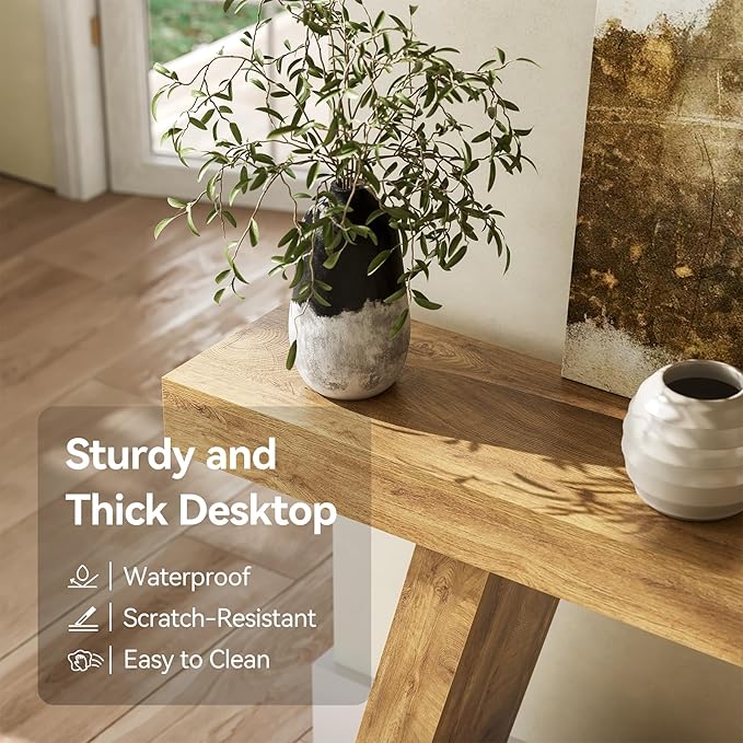 LITTLE TREE 55-Inch Sofa Table with Storage, Farmhouse Console Table for Home, Rectangular Wooden Entryway Furniture for Living Room, Bedroom, Office, Hallway, Oak