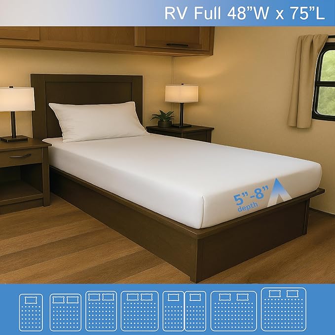 RV Short Full Mattress Protector (48” W x 75" L) Fits 5"-8" Depth - Waterproof Zippered Encasement - Fits Three Quarter 3/4 Full Mattress - Hypoallergenic Premium Bed Cover