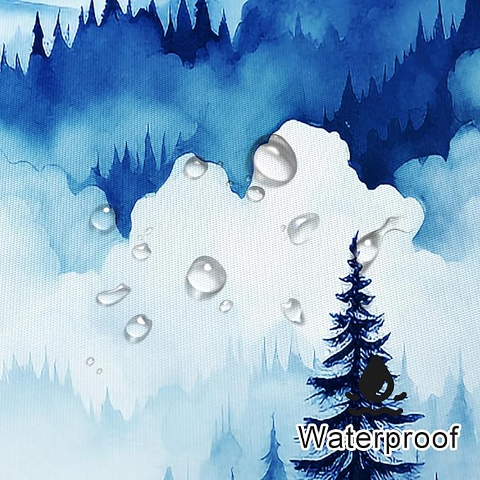 Navy Blue Extra Long Misty Pine Forest Shower Curtain 72 x 84, XL Mountain Foggy Woodland Scenery Tree Shower Curtains for Bathroom, Abstract Waterproof Nature-Themed Decor