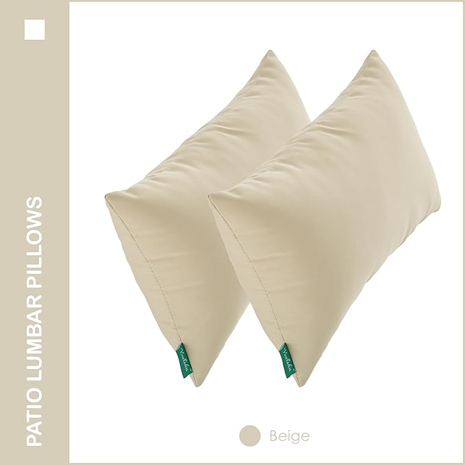 Indoor Outdoor Lumbar Pillows,Waterproof Outdoor Pillows Set of 2 for Patio Furniture,12×20 Inch,Beige