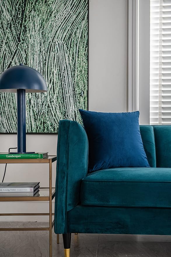 DEZENE Midnight Blue Throw Pillow Covers 2 Pack 24 x 24 Inch Cozy Soft Velvet Square Decorative Pillow Cases, Lumbar Toss Pillow Shams, Euro Cushion Covers for Farmhouse, Couch, Sofa, Bed