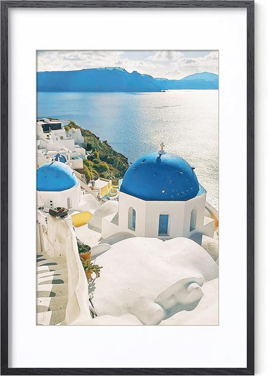 Axeman 22x28 Picture Frame with Mat for 18x24, Solid Oak Wood Poster Frame with Tempered Glass, Wooden 22''x28'' Minimalist Photo Frame Puzzle Frame with Wall Hooks for Art Photo and Prints, Black