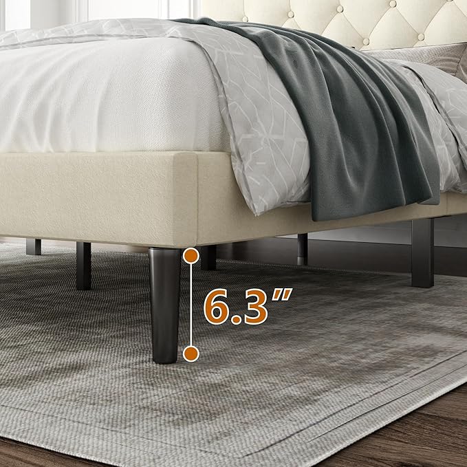 Twin Size Platform Bed Frame with Upholstered Headboard, Button Tufted Design, No Box Spring Needed, Easy Assembly, Noise Free