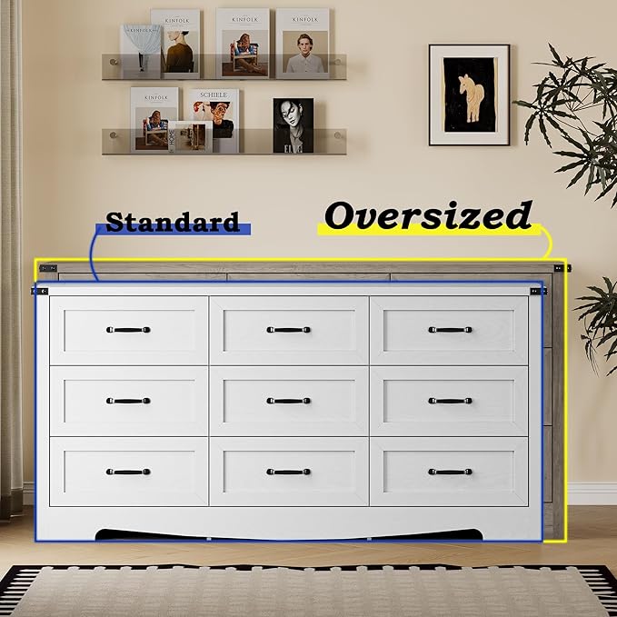 9-Drawer Dresser for Bedroom, Modern Wooden Chest of Drawers with Metal Handles, Anti-Tipping Design, Sturdy and Stable Storage Organizer for Living Room, Entryway, Home Office