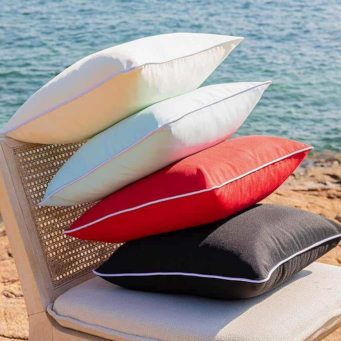 Phantoscope Pack of 2 Outdoor Waterproof Solid Throw Decorative Pillow Cover Decorative Square Outdoor Pillows Cushion Case Patio Pillows for Couch Tent Sunbrella (18''x18'', Cream Cheese)