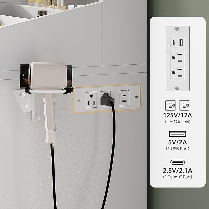 DWVO Fluted Makeup Vanity Desk with Large 27" Mirror and Lights, Modern Big Makeup Table with Power Outlet, 11 Shelves & 2 Drawers, 3 Color Lighting Modes, Dressing Table Vanity Set for Bedroom, White