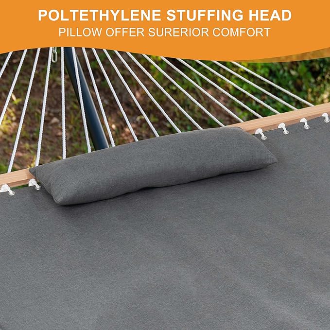 Lazy Daze 12 FT Sunbrella Fabric Hammock not Fading with Spreader Bars and Free Pillow Fits for Two Persons, All Weather and Fade Resistant for Patio Yard, 450 lbs Weight Capacity,Cast Slate