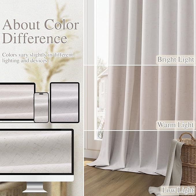 Guken Pastel Linen Blackout Curtains 108 Inch Length 2 Panels Set for Living Room Bedroom Back Tab Thermal Insulated 100% Black Out Drapes Room Darkening Window Curtains 108 Inches Long Pastel Linen