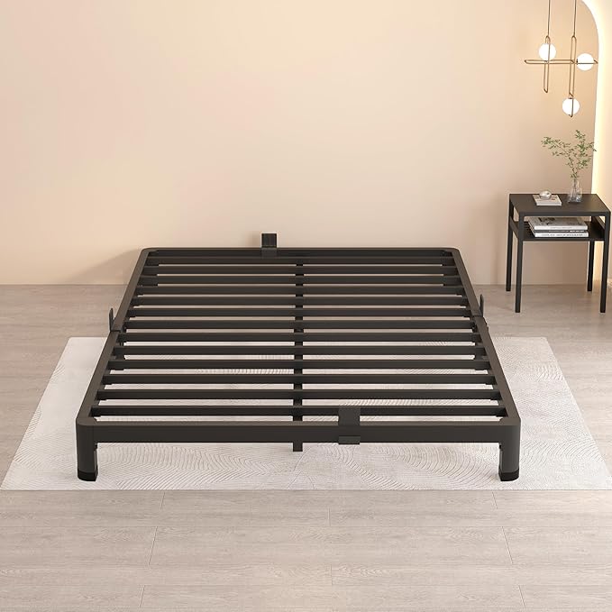 MAF 4 Inch Full Size Metal Platform Bed Frame with Round Corner Legs, 3000 LBS Heavy Duty Steel Slats Support, Noise Free, No Box Spring Needed, Easy Assembly