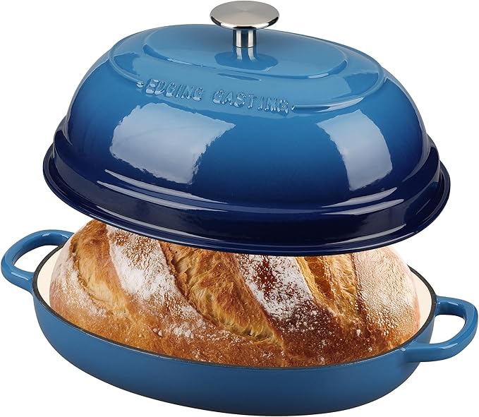 Enameled Oval Cast Iron Dutch Oven Pot with Lid, Bread Dutch Oven for Sourdough Bread Baking, 6QT, Lake Blue