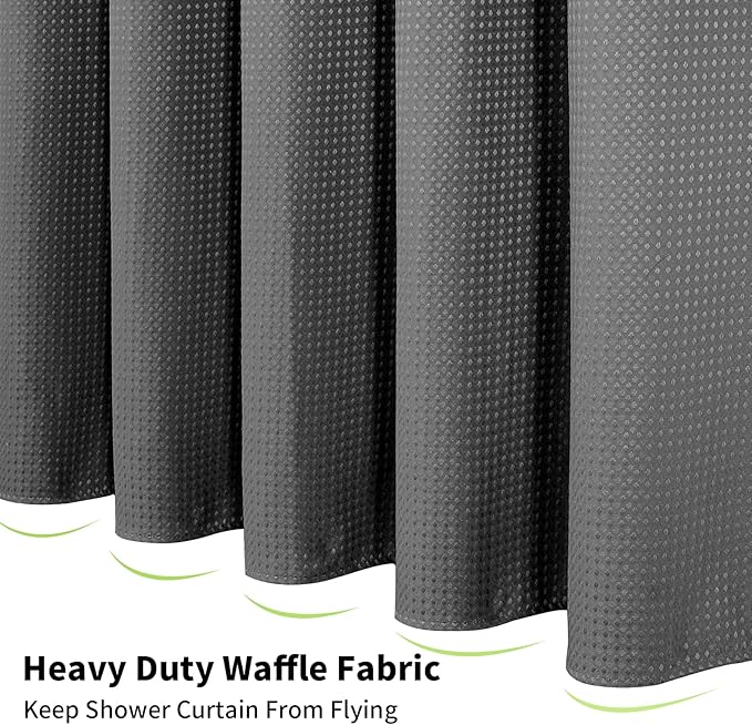 Colorful Star Small Stall Waffle Weave Shower Curtains, 256GSM Heavy Duty Shower Curtain with Snap in Fabric Liner, Hotel Style No Hook Waterproof Bathroom Curtain Set, 36 x 75 Inch, Charcoal Grey