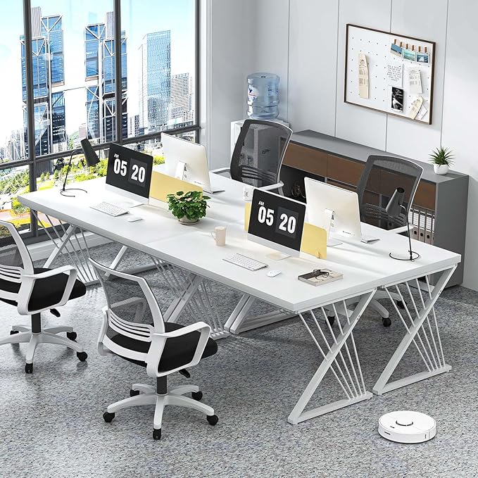 FOLUBAN White Desk, Modern Wood and Metal Computer Desk for Home Office, Simple Writing Work PC Desks for Bedroom, Industrial Study Gaming Table for Living Room, White, 47 Inch