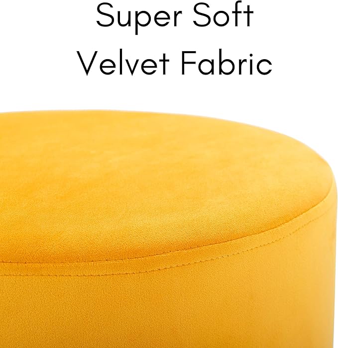 BIRDROCK HOME Round Ottoman Foot Stool – Soft Padded Modern Stool Design – Ideal for Living Room, Bedroom – Compact Footrest, Vanity Chair, Small Furniture – Foam Seating, Decorative Accent (Yellow)